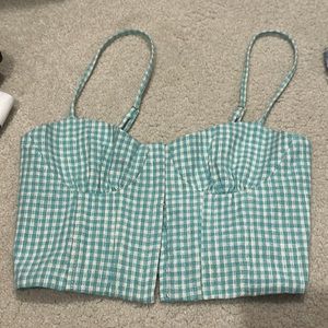Zara bustier teal gingham tank top